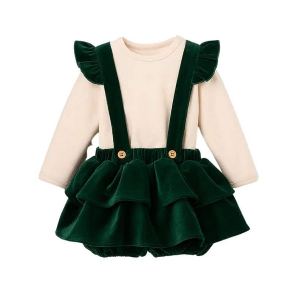 Elegant Baby Green Velvet Romper and Bloomer